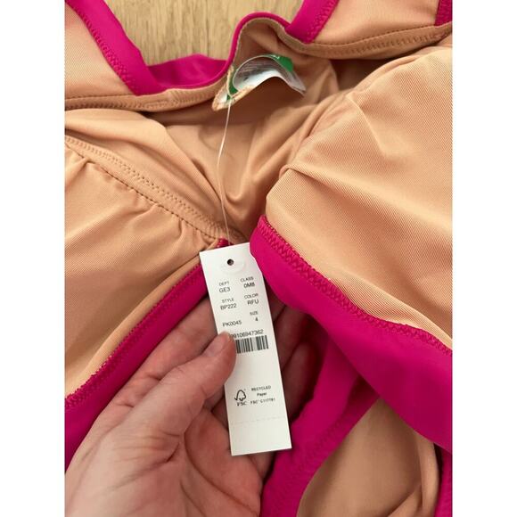 NWT J. Crew Pink Fushia One Piece Swim Suit Ruched Ruffle V Neck Women's 4 - Picture 5 of 9